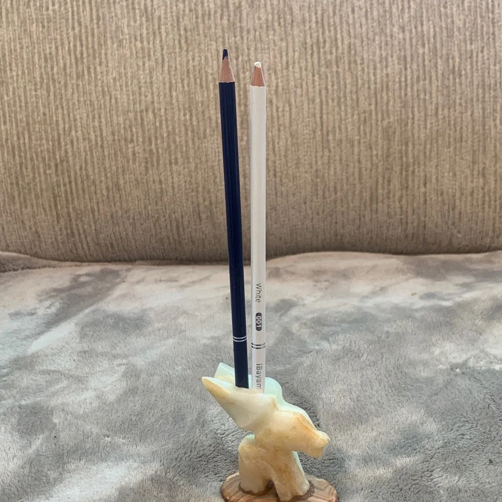Vintage onyx/alabaster stone Donkey Pencil Holder for Desk